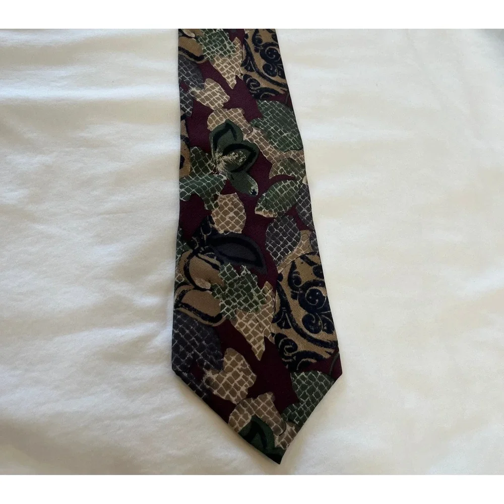 Zylos George Machado 100% Silk Tie Mens Burgundy Multicolor Floral Necktie Short